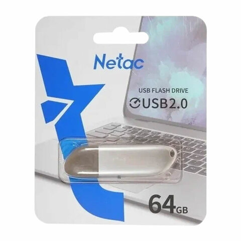 Флеш-диск 64 GB NETAC U352, USB 2.0, металлический корпус, серебристый-20PN