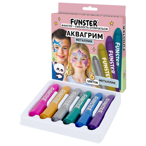превью Аквагрим для лица и тела, 6 цветов МЕТАЛЛИК, FUNSTER (ФАНСТЕР), легко смываются