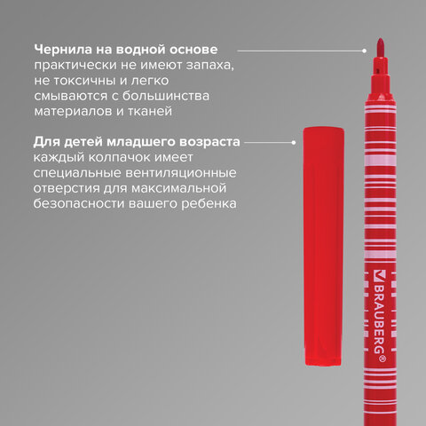 Фломастеры BRAUBERG «PREMIUM»12 цветовКОРПУС С ПЕЧАТЬЮвентилируемый колпачокПВХ-упаковка с европодвесом151942