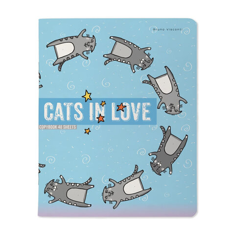 Тетрадь А5 48 л. BRUNO VISCONTI, скоба, клетка, Soft Touch, «CATS IN LOVE» (5 видов)