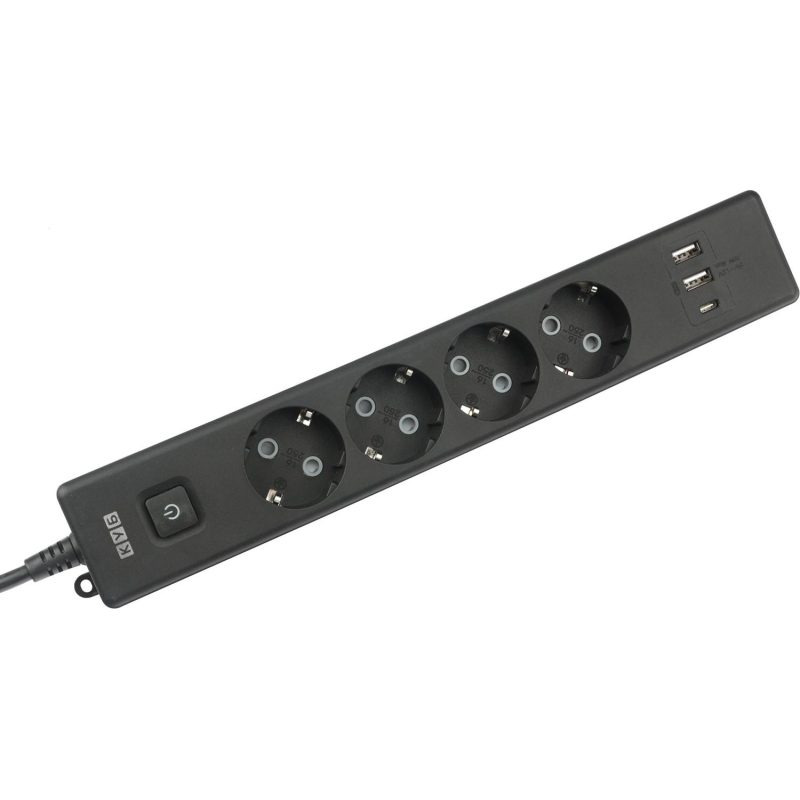 Удлинитель Power Cube, 4р с/з вык.,3USB, 3500 Вт, 16А,1.9 м, 3×1.0 (черный)