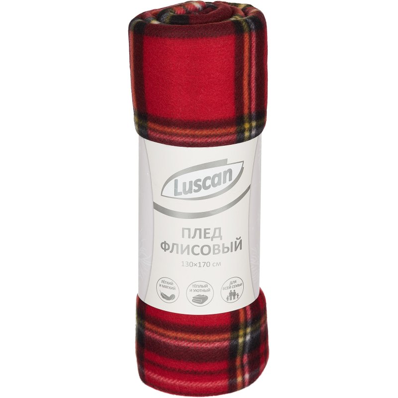 превью Плед флис Luscan, размер 130×170, 160 гр/м2, клетка красная