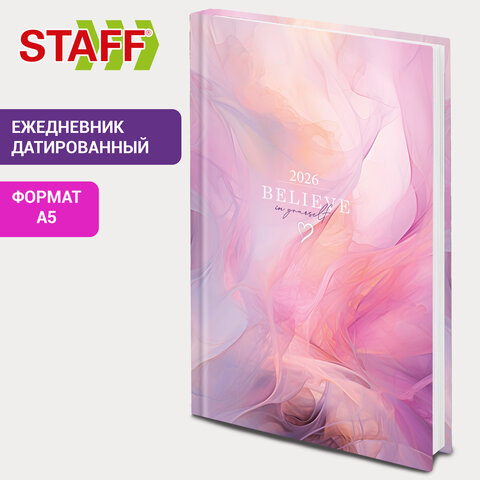 Ежедневник датированный 2026 145×215 мм, А5, STAFF, ламинированная обложка, «Delicate»