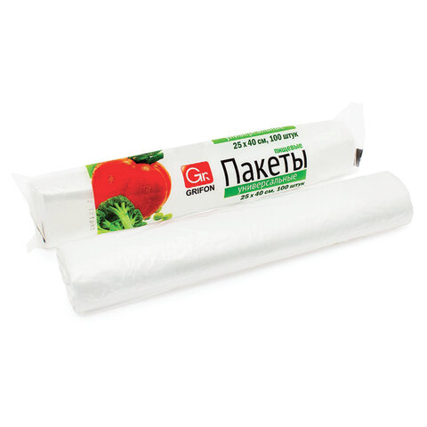 Пакеты фасовочные универсальные в рулоне, ПНД, 25×40 см, 5 л, 100 шт., GRIFON