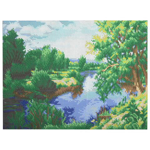 Картина стразами (алмазная мозаика) 30×40 см, ОСТРОВ СОКРОВИЩ «На берегу реки», без подрамника