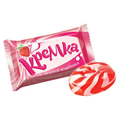 Карамель леденцовая КРЕМКА со вкусом клубники и сливок, 1 кг