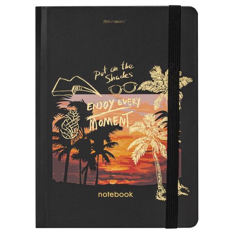 Блокнот с резинкой в точку 96 л., А5 (145×203 мм), твердая обложка с фольгой, BRAUBERG, «Закат»