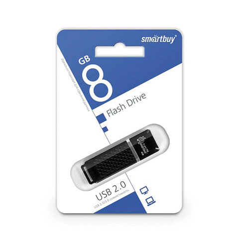 Флэш-диск 8 GB, SMARTBUY Quartz, USB 2.0, черный