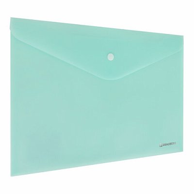 Папка-конверт с кнопкой BRAUBERG «Pastel»А4матовая непрозрачнаяаквамаринПРОЧНАЯ 0.2 мм272880