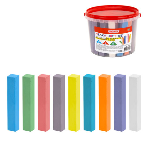 Мел в ведерке для асфальта и классной доски 40 штук, цветной квадратный, ПИФАГОР