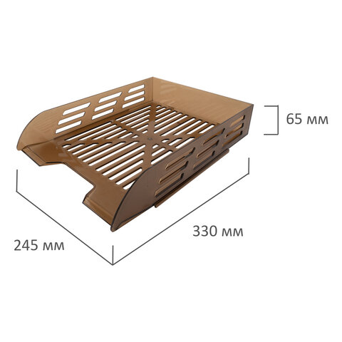 Лоток горизонтальный для бумаг BRAUBERG ECO, 330×245х65 мм, сетчатый, дымчатый