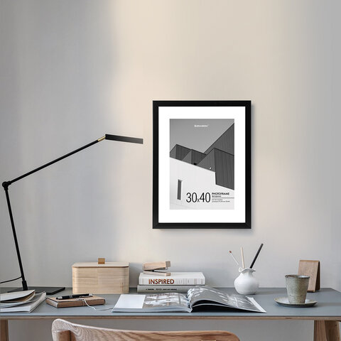 Рамка 30×40 см с паспарту 21×30 см небьющаяся, багет 20 мм, пластик, BRAUBERG «New Age», черная