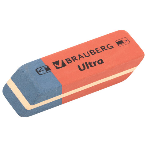Ластики BRAUBERG «Ultra» 6 шт., размер ластика 41×14х8 мм, красно-синие, натуральный каучук. 