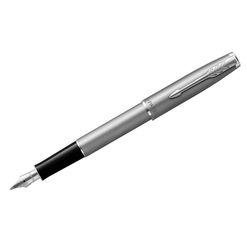 превью Ручка перьевая Parker «Sonnet Sand Blasted Stainless Steel» черная, 0.8мм, подар. уп. 