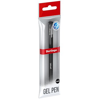 Ручка гелевая Berlingo «Velvet» черная, 0.5мм, прорезиненный корпус, пакет с европодвесом