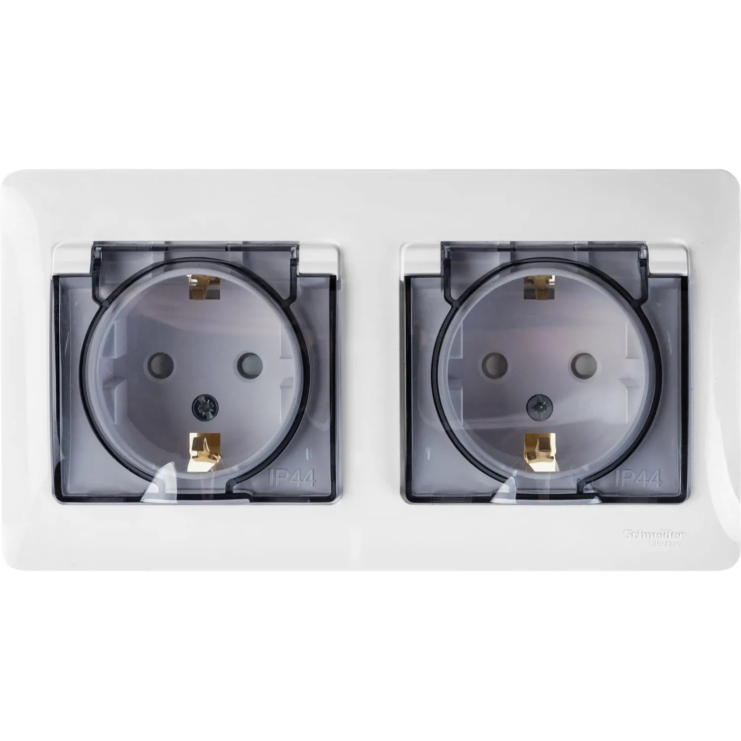 Розетка встраиваемая двойная Schneider Electric GSL000147 Glossa с заземлением и защитными шторками 16 А IP44 белая