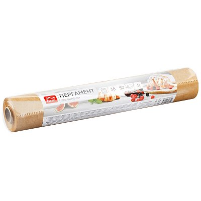 Бумага (пергамент) для выпечки OfficeClean, бежевая, 38см * 50м, 41г/м2, в рулоне, в пленке, силиконизированная