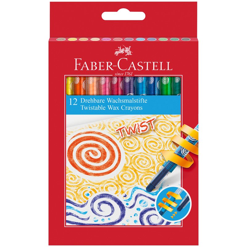превью Карандаши восковые Faber-Castell, 12цв., выкручивающийся стержень, картон. упак., европодвес