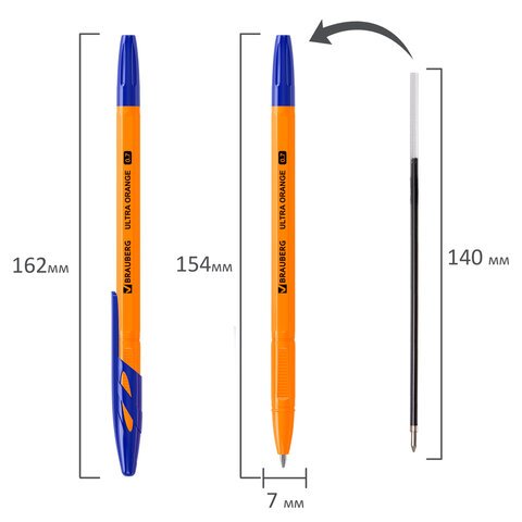 Ручка шариковая BRAUBERG «ULTRA ORANGE», СИНЯЯ, узел 0.7 мм, чернила ГЕРМАНИЯ, наконечник ШВЕЙЦАРИЯ