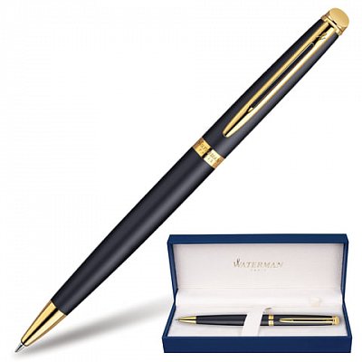 Ручка подарочная шариковая WATERMAN «Hemisphere Matt Black GT», черный матовый лак, позолоченные детали, синяя, S0920770