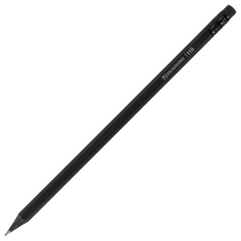Карандаши чернографитные BRAUBERG, набор 6 шт., "Black Jack", НВ, черные, дерево, с резинкой, заточенные
