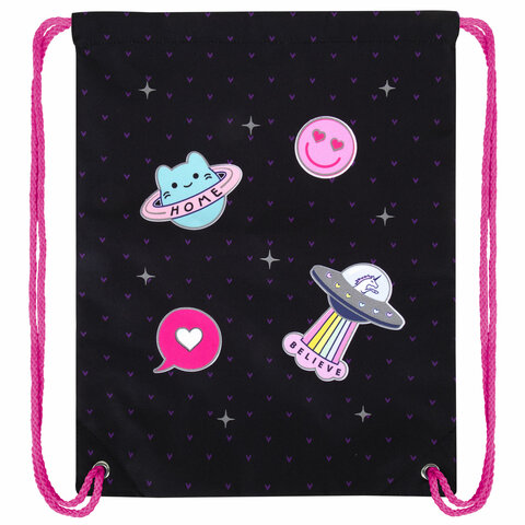 Мешок для обуви BRAUBERG PREMIUM, карман, подкладка, светоотражайка, 43×33 см, Space sweets