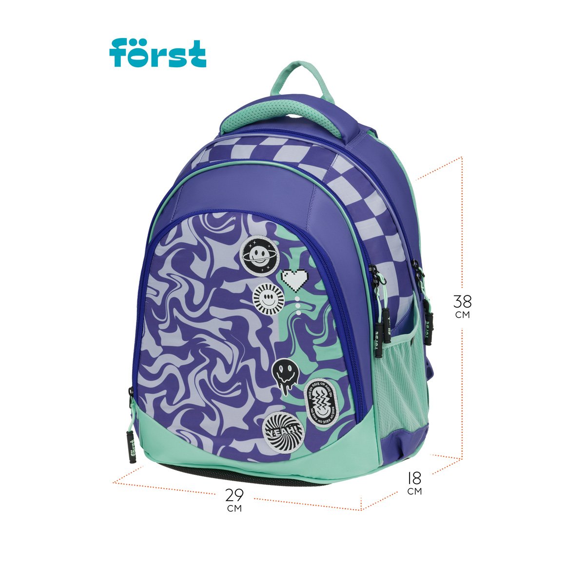 Рюкзак Först F-JUNIOR «Smiley» 38×29×18 см, 3 отделения, 2 кармана, эргономичная спинка