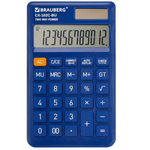 превью Калькулятор карманный BRAUBERG CX-102C-BU (76×126 мм)12 разрядовдвойное питаниеСИНИЙ272648