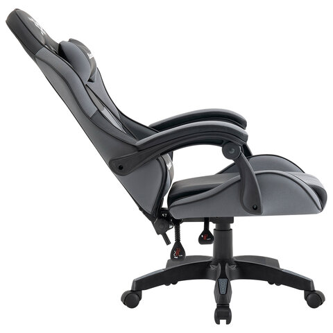 Кресло компьютерное DEFENDER Strider, 2 подушки, ткань/экокожа, черное/серое, ш/к 26715