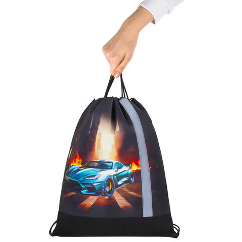 Мешок для обуви ЮНЛАНДИЯ, плотный, светоотражающая полоса, 46×36 см, «Fire car»