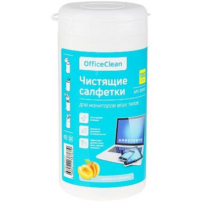 Салфетки чистящие влажные OfficeClean, для мониторов всех типов, в тубе, с ароматом абрикоса, 100шт. 