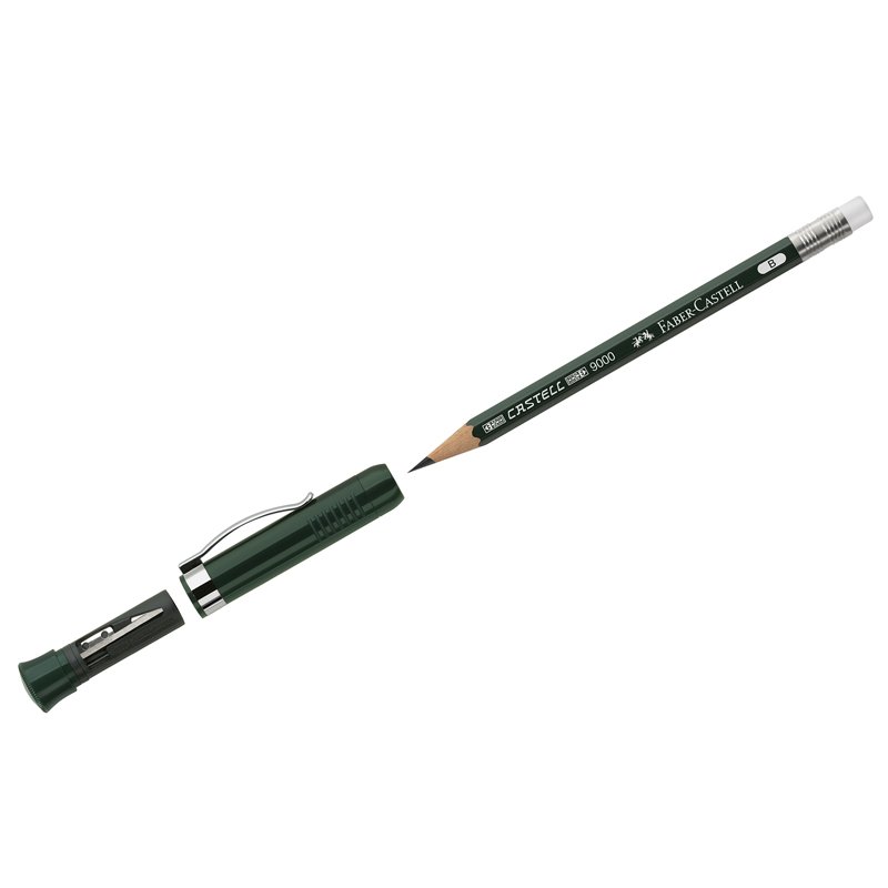Карандаш ч/г Faber-Castell «Castell 9000» B, заточ., с ласт. и колпачком-точилкой, пластиковый футляр