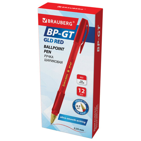 Ручка шариковая BRAUBERG BP-GT GLD RED, КРАСНАЯ, корпус тонированный, пишущий узел 0.7 мм, линия письма 0.35 мм