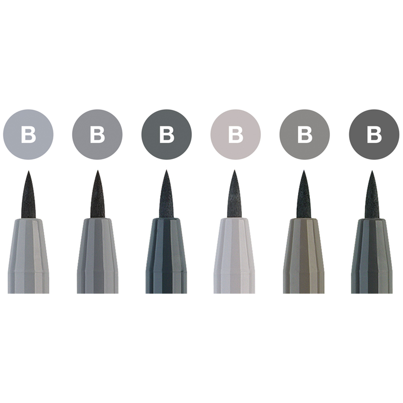 Набор капиллярных ручек Faber-Castell «Pitt Artist Pen Brush» оттенки серого, 6шт., пластик. уп., европодвес