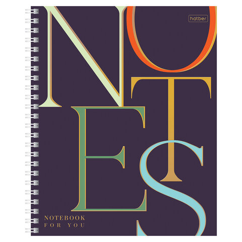 Тетрадь А5 96 л. HATBER гребень, клетка, матовая ламинация, 3D-фольга, «Notes» (микс в спайке), 090317