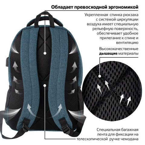 Рюкзак BRAUBERG URBAN универсальныйс отделением для ноутбукаUSB-портDenverсиний46×30х16 см229893
