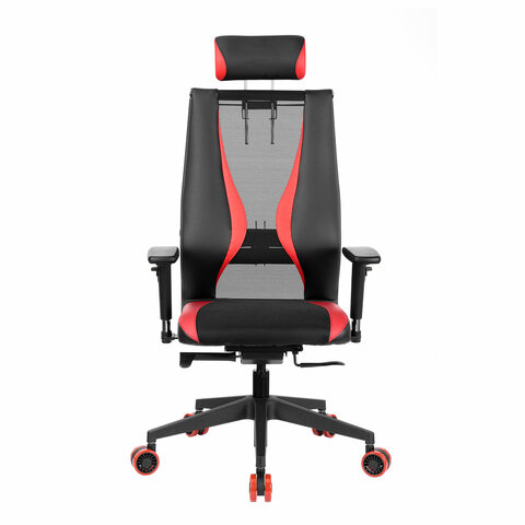 Кресло компьютерное МЕТТА «ErgoLife» 10 B2-170D2D-подголовникэкокожа/сеткачерное/красное