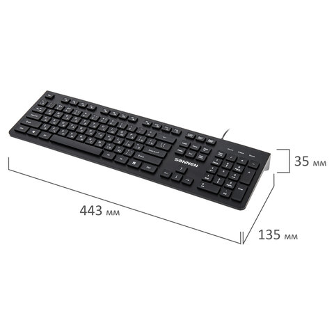 Клавиатура проводная SONNEN KB-8280, USB, 104 плоские клавиши, черная