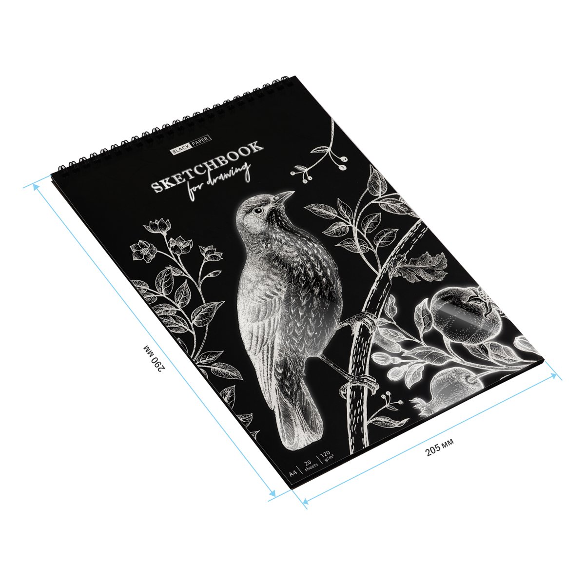 Скетчбук 20л., А4 ArtSpace «Black line. Bird», на гребне, 120г/м2, черный блок