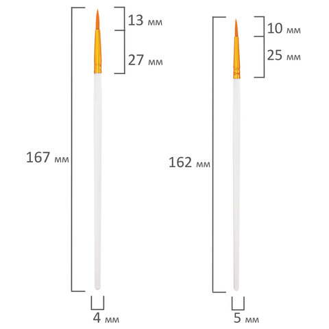 Кисти набор 10 шт., синтетика, белые, № 2/0-8 (Круглые; Овальные; Плоские; Лайнеры), WBZ