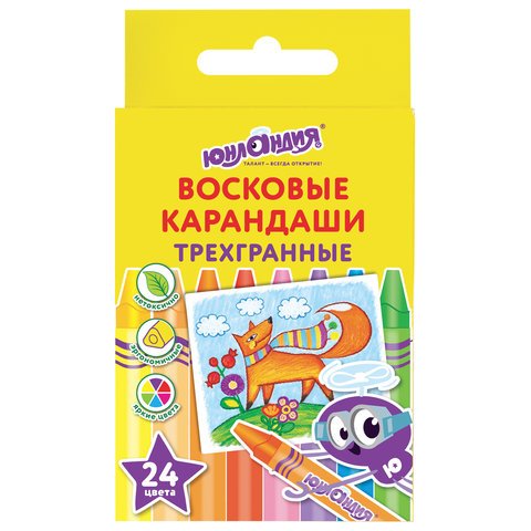 превью Восковые карандаши трехгранные ЮНЛАНДИЯ «ЮНЛАНДИК И МУДРЫЙ ЛИС», НАБОР 24 цвета