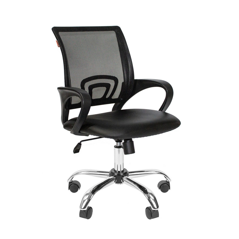 превью Кресло офисное Easy Chair 304 черное (искусственная кожа/сетка/хромированный металл)