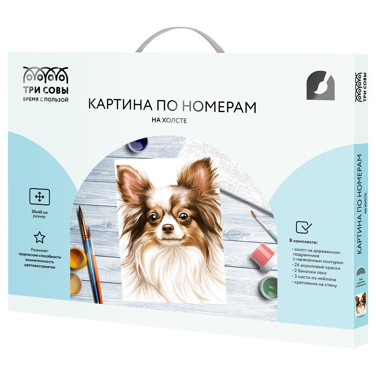 Картина по номерам на холсте ТРИ СОВЫ «Чихуахуа», 30×40, с акриловыми красками и кистями