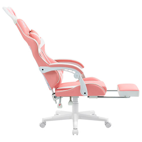 Кресло компьютерное DEFENDER Irifi, 2 подушки, подставка для ног, экокожа, розовое/белое, ш/к 26630