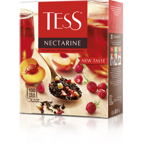 Чай TESS «Nectarine» черный с персиком и земляникой, 100 пакетиков в конвертах по 1.8 г