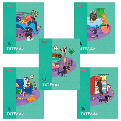 Тетрадь А5 48 л., HATBER скоба, клетка, обложка картон, «Dog mafia» (микс в спайке), 083566
