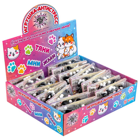 Игрушка-антистресс «КОШАЧЬЯ ЛАПКА С РЫБКОЙ», 7×6 см, черно-розовая, дисплей, JOLLY JOT (ДЖОЛЛИ ДЖОТ)