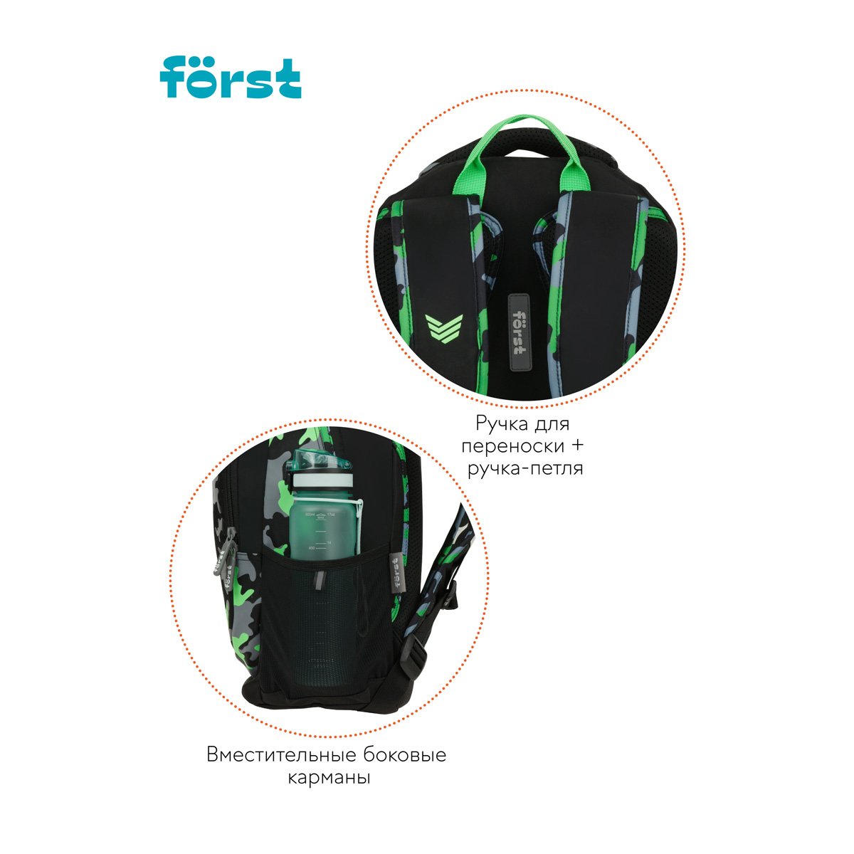 Рюкзак Först F-Trend «Neon military» 40×29×18 см, 2 отделения, 3 кармана, эргономичная спинка