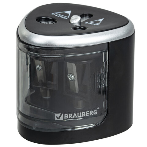 превью Точилка электрическая BRAUBERG DUAL (для 2 диаметров карандашей! ), 4 батарейки АА, черная