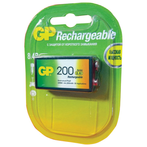 Аккумулятор GP 200 mAh 6LR61/Крона 9V/1604А NiMH (1 шт/бл)